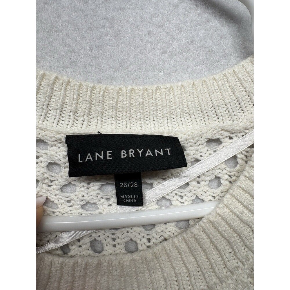 LANE BRYANT Open Weave Knit Sweater Women 26/28 Crochet White Beach Airy Coastal - Picture 2 of 5